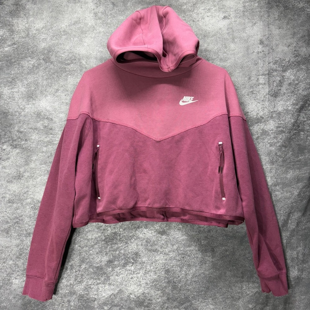Nike Tech Fleece Cropped Pullover Hoodie Womens S Mulberry Rose Athletic
